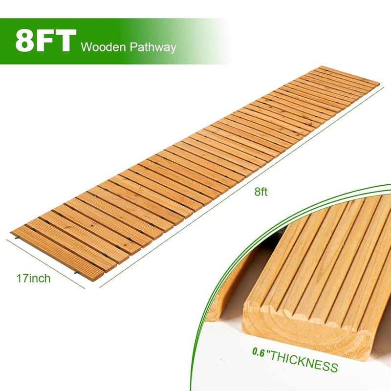 LINSHRY 8FT Wooden Garden Pathway, Outdoor Roll Out Garden Walkway, Weather-Resistant Decorative Garden Boardwalk Walkway Pavers for Patios, Backyard, Beach, Wedding Party Pathways - Image 3